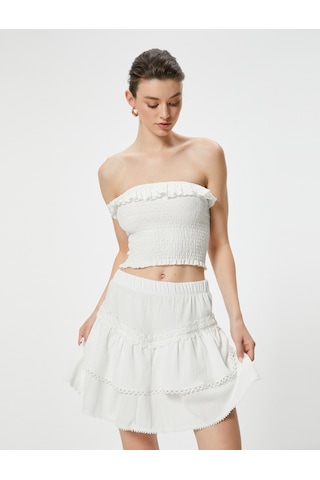 Koton Mini Etek Beli Lastikli Dokulu Fisto Detaylı Beyaz 4sak10073ek Beyaz