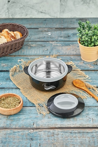 3149 Yemek Termosu - Sızdırmaz Kilitli Kapak Saklama Kabı Paslanmaz Çelik Sefertası 1000 Ml - Siyah Siyah