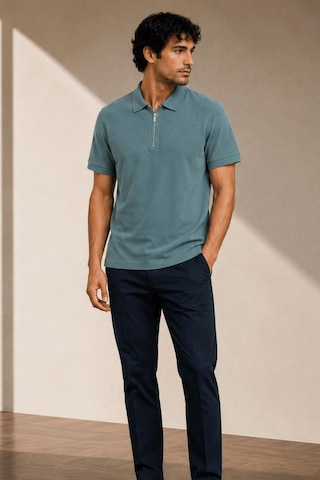 Alexandergardi Kısa Kollu Fermuarlı Polo Yaka T-shirt İndigo
