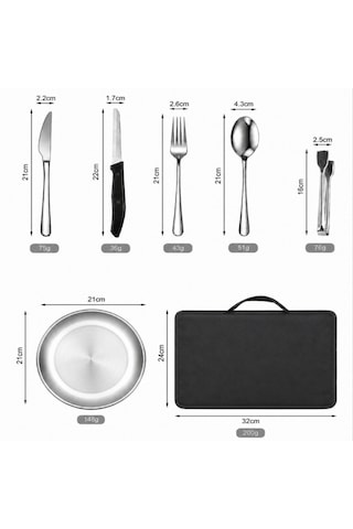 Paslanmaz Çelik Kamp Yemek Seti 4 Kişilik Özel Çantalı Premium Set Gümüş