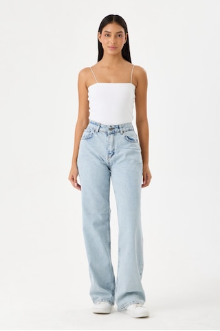 Lyvens Kadın Buz Mavi Palazzo Jean Yüksek Bel Geniş Paça Denim