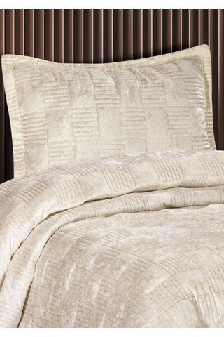 Goldroom Home Ranya Kadife Nakışlı Tek Kişilik Yatak Örtüsü Krem
