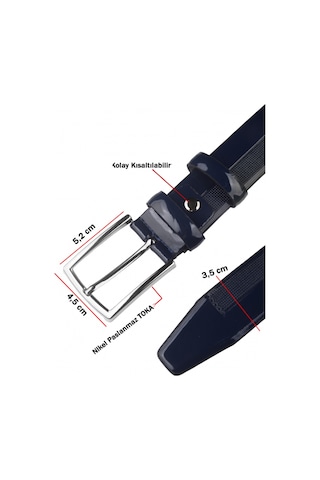 Deepsea Erkek Lacivert Nokta Desenli Kemer Rugan 3,5 Cm Erkek Suni Deri Kemer 1801310 Lacivert