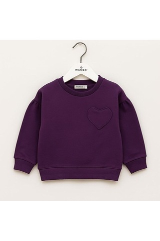 Kız Çocuk Kalp Detaylı Uzun Kollu Sweatshirt 2 7 Yaş Mor