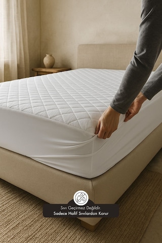 Yatak Alezi Pamuklu Kapitone Fitted Full Kenar Yatak Koruyucu Beyaz