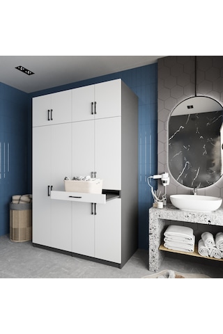 Megan Çamaşır Ve Kurutma Makinesi Dolabı Banyo Dolabı Füme Beyaz Füme Beyaz