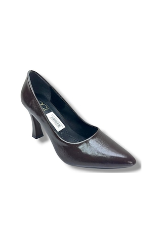 C-shoes 349-26 Kırışık Rugan Deri Kadın Stiletto Kahverengi