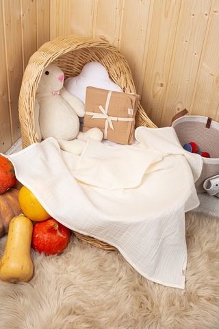 Kahverengi 2 Katlı Müslin Örtü Seti 2 Li 75x75 CM Krem