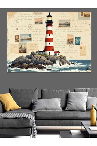 Vintage Tarzlı Deniz Feneri Dekoratif Kanvas - Mdf Ahşap Tablo