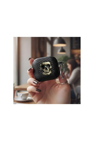 Caseonn Apple Airpods Uyumlu 5 Kılıf Güvenli Kilitli Kuru Kafa Karbon Bakır