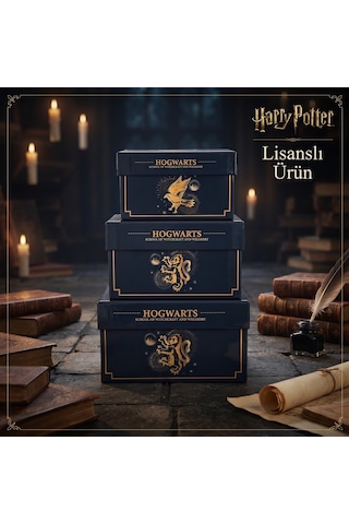 Bakgelal Harry Potter Hogwarts Lisanslı 3 Lü Dekoratif Saklama Kutusu Seti İç İçe Geçebilen Hediye Kutuları- Görekemli Hogwarts Tasarımlı - 9073883561273
