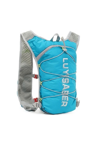 Fortunelane Mavi Nilon Spor Sırt Çantası - Yansıtıcı, 1.5l Su Torbası, Omuz Askısı, Telefon Cebi, Açık Mavi