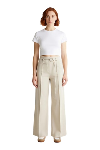 Ersefa Kadın Yüksek Bel Wide Leg Gabardin Pantolon Fonksiyonel Dayanıklı Ekru