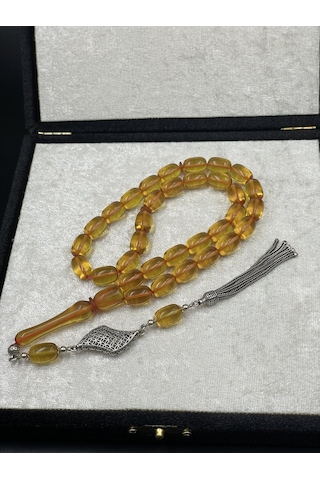 925 Ayar Gümüş Dizayn Ateş Kehribar Tespih 12x8 Mm