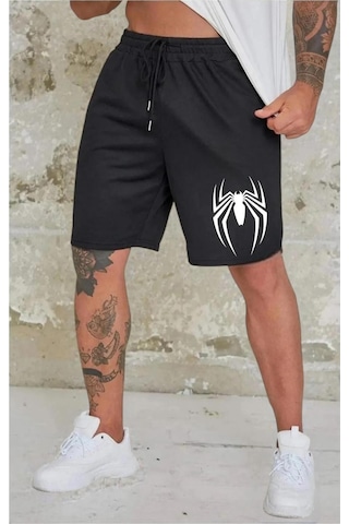 Benroma Örümcek Baskılı Unisex Şort Siyah