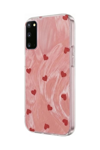 Samsung Galaxy Uyumlu S20 Fe Kılıf Pink Heart Silikon Kılıf Kırmızı