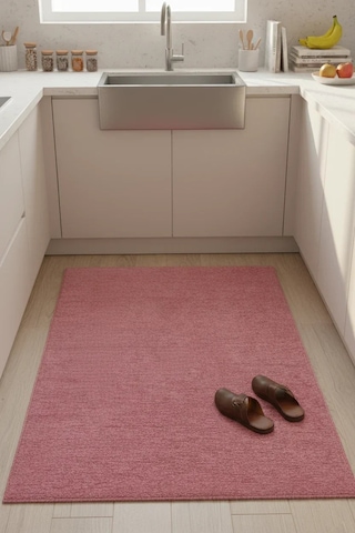 Pembe Düz Modern Yıkanabilir Antibakteriyel Halı - Yohm11500p