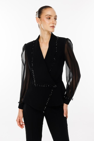 Moda İlgi Kadın Boncuk Detaylı Kısa Ceket T07527 Siyah Siyah