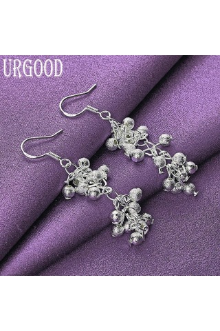 925 Ayar Gümüş Buzlu Üzüm Boncuklu Küpe Moda Takı