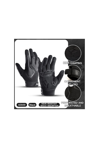 Ccgloball Uzun Parmak Açık Kaymaz Şok Emici Nefes Alabilen Güneş Koruyucu Dokunmatik Ekranlı Binicilik Eldivenleri Siyahm
