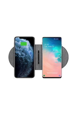 Monyee Gri 2'li Kablosuz Şarj Aleti, İphone Ve Samsung İçin Hızlı Şarj, 10w Çift Güç, Akıllı Kontrol, Hafif Tasarım