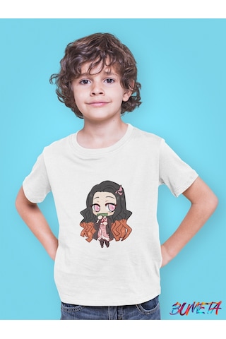 Bumeta Demon Slayer Chibi Karakter Baskılı Çocuk Tişört 3 Lü Set Beyaz