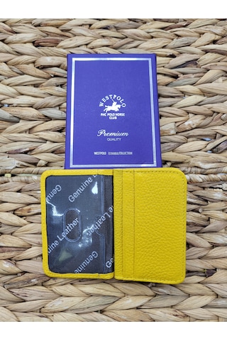 Westpolo İsme Özel 1026 Hakiki Deri Unısex Kartlık Sarı