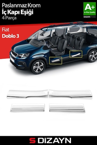 S-dizayn Fiat Doblo 3 Krom İç Kapı Eşiği 4 Prç 2023 Üzeri A+ Kalite