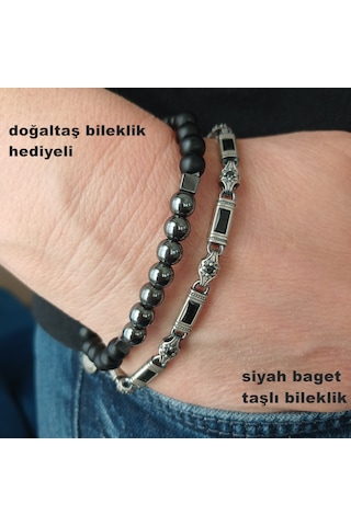 Bir Gümüş Aşkı 925 Ayar Gümüş Siyah Baget Taşlı Bileklik