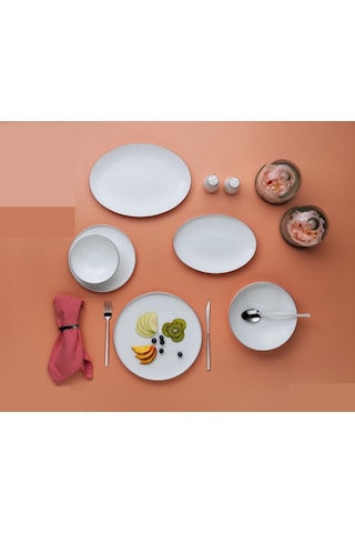 Schafer Jolly 56 Parça Bone Porselen Yemek Takımı Platin