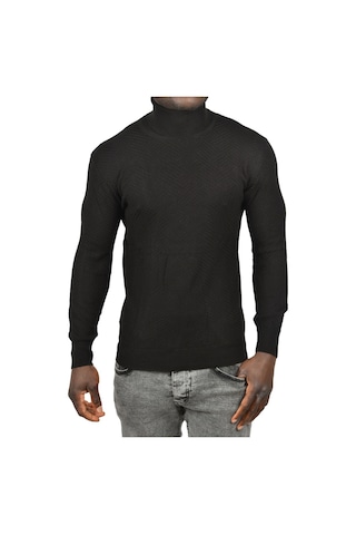 Deepsea Erkek Siyah Desenli Dar Kesim Tam Balıkçı Yaka Triko Boğazlı Kazak 2505510 Siyah