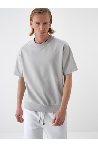 Xint Gri Pamuk Dokulu Oversize Tişört 502213