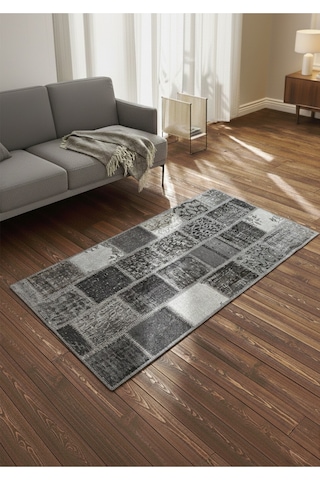 Modern Bohem Stil Vintage Halı Özel Tasarım Patchwork Koleksiyonu Gri