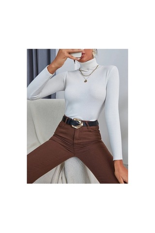 Hanclo Kadın Fitilli Balıkçı Yaka Slim Fit Triko Kazak Beyaz