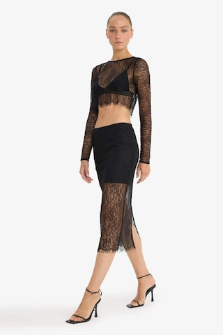 DeFacto Slim Fit Dar Kesim Astarlı Midi Dantelli Etek E0465AX24AUBK81 Siyah