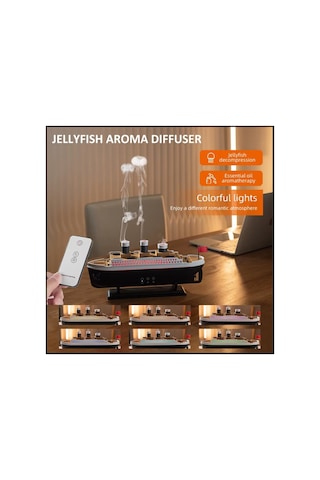 Oda Hava Nemlendirici Aroma Difizör Humudifier Gemi Şeklinde Rgb Led Işıklı Buhar Makinesi