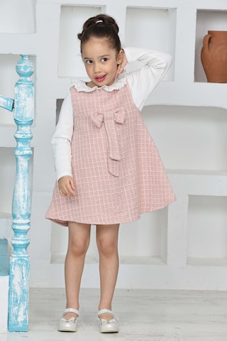 Kız Çocuk Şanel Kumaş 2'li Elbise Elbise+bady Bluz 12174 Gülkurusu