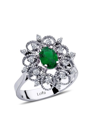 Lova Pırlantalı Oval Zümrüt Yüzük - 1070082