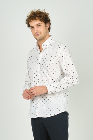 De Leone Erkek Slim Fit Desenli Uzun Kol %100 Pamuk Gömlek 2041 Ekru Ekru