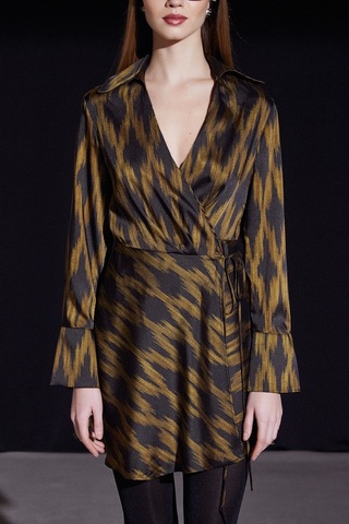 Rambi Bağlamalı Kruvaze Elbise Siyah Siyah