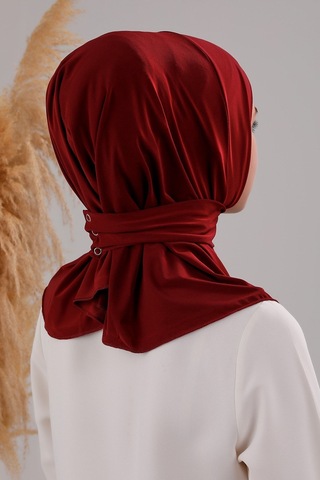 Melodi Scarf Kadın Tesettür Pratik Çıtçıtlı Sandy Deniz Havuz Uyumlu Fular Hazır Bone Bordo Bordo