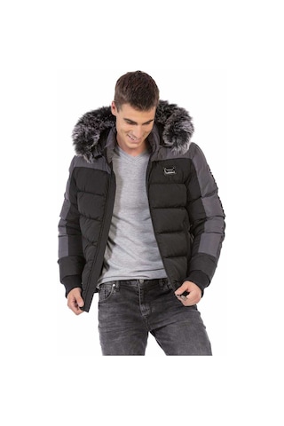 Cipo & Baxx Cm182 Kürklü Çift Renk Şişme Mont Siyah