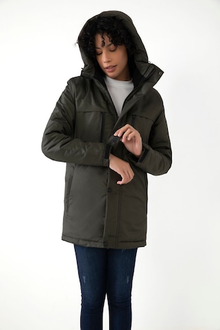Kadın Haki Içi Polarlı Su Ve Rüzgar Geçirmez Kapüşonlu Kışlık Mont Kaban Parka Haki