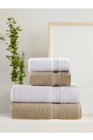 Goldroom Can 4 Parça Pamuklu Banyo Seti Beyaz - Bej