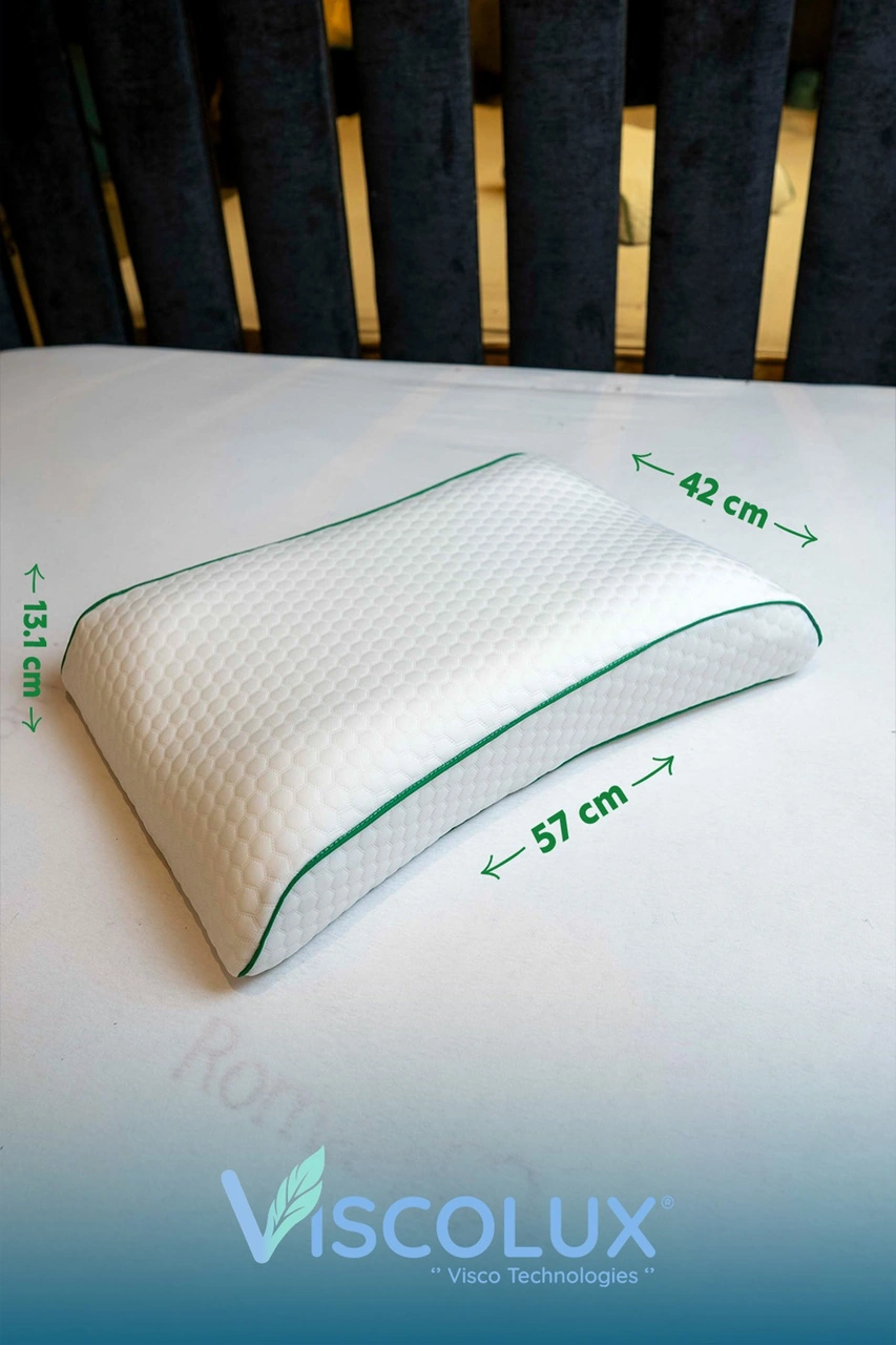 Bombeli Lüx Boyun Destekli Ortopedik Yastık Anti-aging Visco Yastık 57x42x13/11 Yeşil