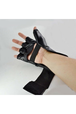 1 Çift Mma Muay Thai Eğitimi Delme Yarım Parmak Eldiveni Müsabaka Boks Eldiveni Siyah