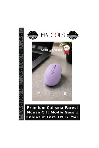 Premium Çalışma Faresi Mouse Çift Modlu Sessiz Kablosuz Fare Tm17 Mor
