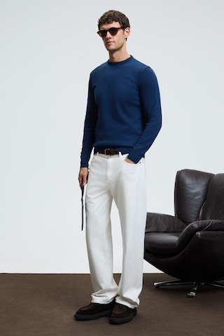 Grimelange VAREX Erkek Yuvarlak Yaka Basic Slim Fit Triko İndigo Kazak