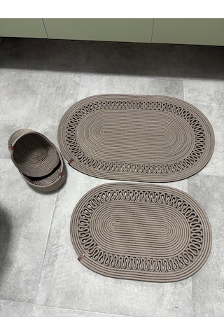 Mavaux Terra 4 Lü Banyo Seti 2 Li Oval Paspas & 2 Li Oval Sepet, Doğal Halat Dokuma, El Yapımı - Premium Kum
