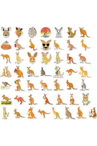 50 Adet/takım Kanguru Çıkartmaları Su Geçirmez Kendinden Yapışkanlı Karalama Defteri Dizüstü Bilgisayar Karikatür Çıkartmaları El Sanatları Ürünleri Kaesi Çok Renkli